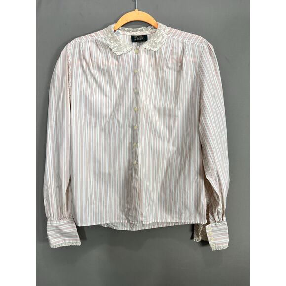 Alcott & Andrews VTG Cotton Button Blouse Pink Cream Sz 8 Coquette Cottage Lace - Picture 1 of 16